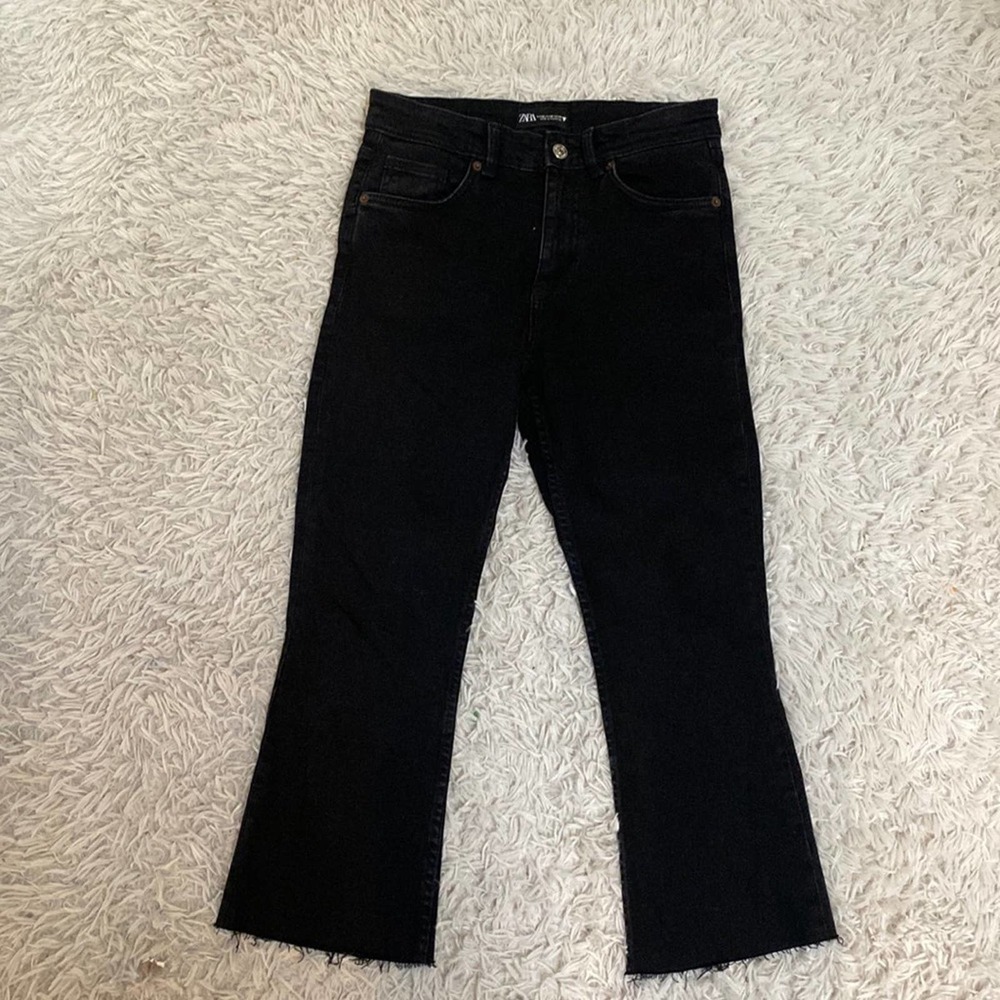 Zara High-Waisted Straight Raw Hem Jeans